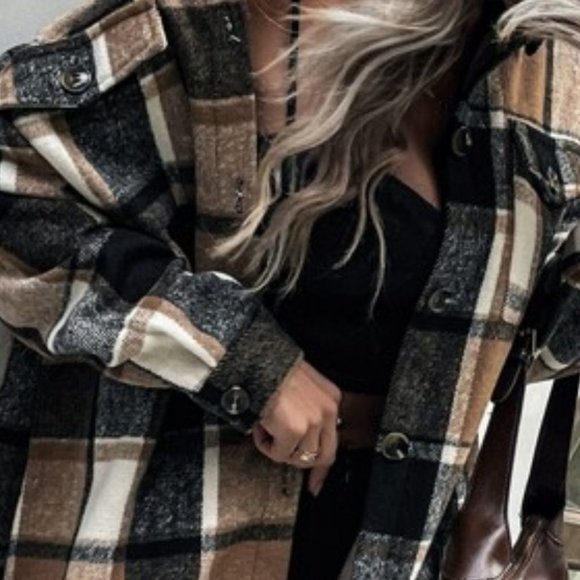 Casual Contemporary Plaid Print Drop Shoulder Coat - Picture 9 of 9